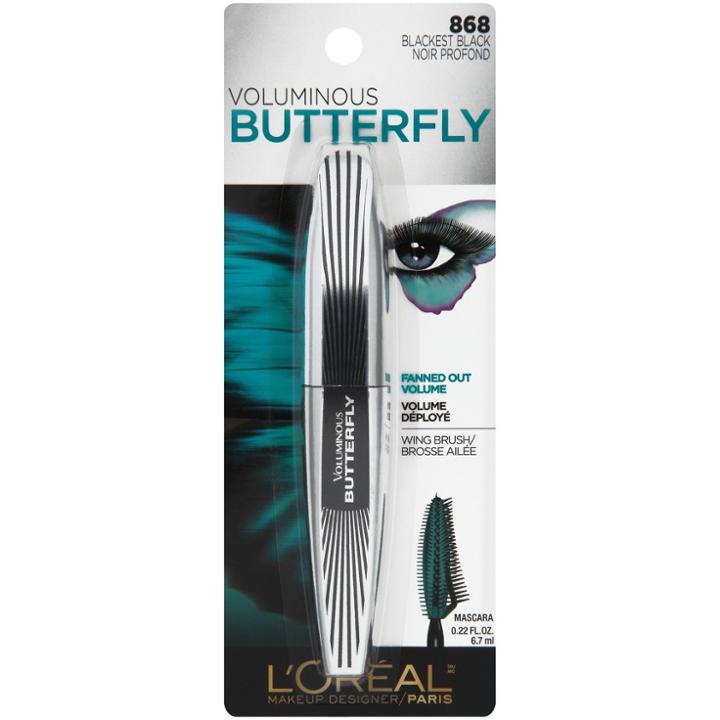 L'oreal Paris Voluminous Butterfly Washable 868 Blackest Black .22 Fl Oz, Adult Unisex, Blackest Black