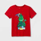 Boys' Adaptive Christmas Dinosaur Short Sleeve Graphic T-shirt - Cat & Jack Red