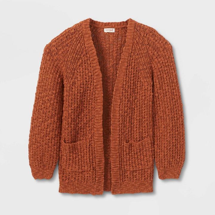 Girls' Long Open Cardigan - Cat & Jack Cinnamon
