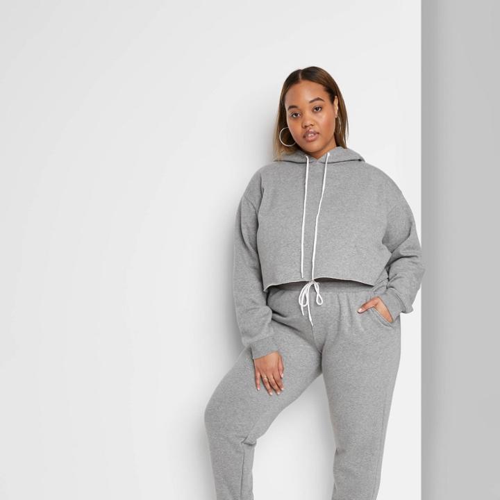 Women's Plus Size Cropped Hoodie - Wild Fable Gray 1x, Women's,