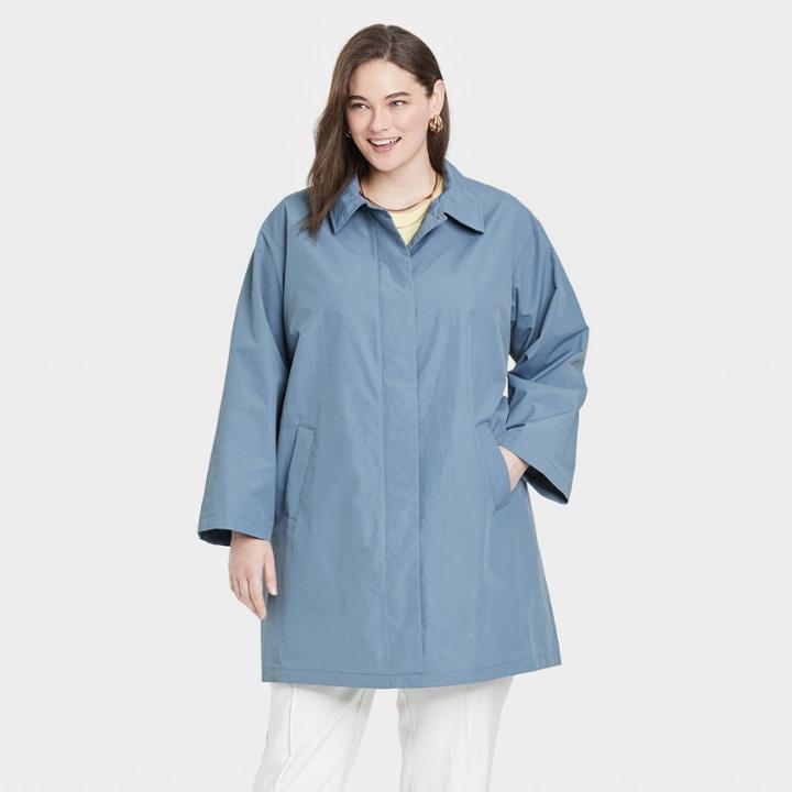 Women's Plus Size Rain Jacket - A New Day Blue
