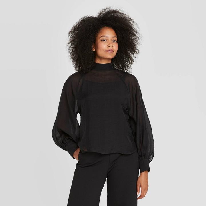 Women's Bishop Long Sleeve Organza Blouse - Prologue Black