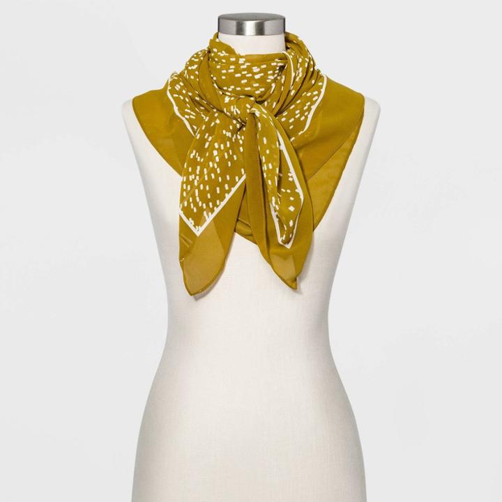 Women's Scatter Print Square Crepe Scarf - A New Day Light Olive One Size, Green