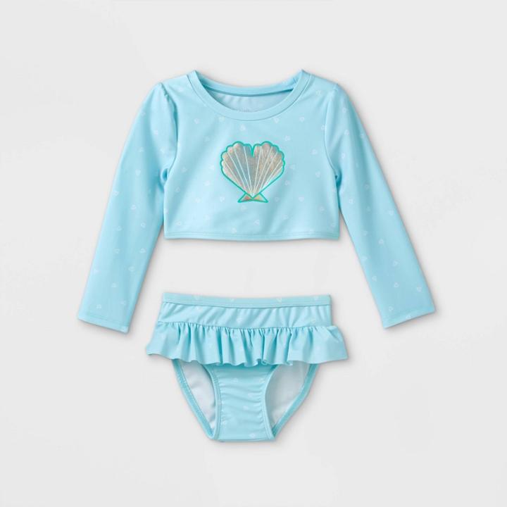 Toddler Girls' Cropped Mermaid Rash Guard Set - Cat & Jack