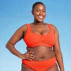 Juniors' Plus Size Textured Zip-front Bralette Bikini Top - Xhilaration Coral