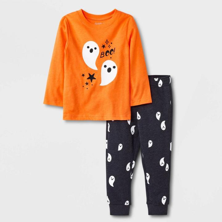 Toddler Boys' Halloween 'boo' Long Sleeve T-shirt And Fleece Jogger Set - Cat & Jack Orange