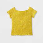 Girls' Smocked Short Sleeve T-shirt - Art Class Light Yellow Floral