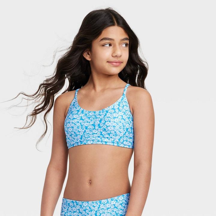 Girls' Daisy Ruched Front Bralette Swimsuit Top - Art Class Blue
