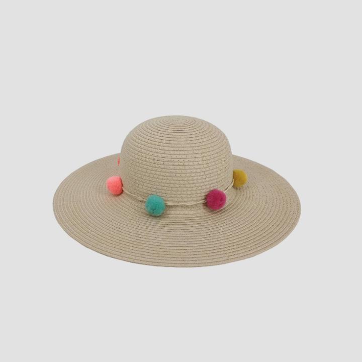Toddler Girls' Straw Pom Floppy Hat - Cat & Jack Off-white