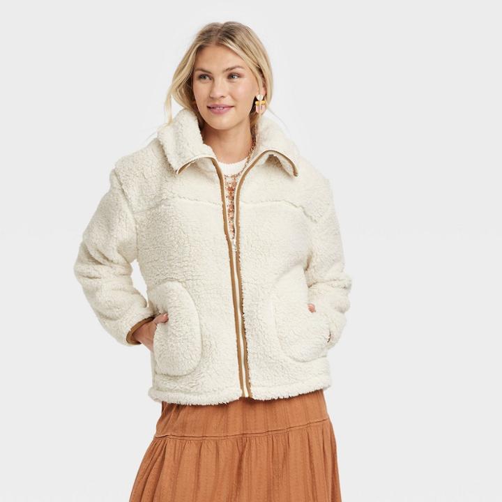 Women's Hooded Sherpa Anorak Jacket - Universal Thread White