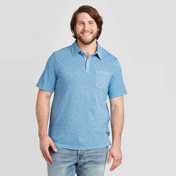 Men's Tall Standard Fit Short Sleeve Polo Jersey Shirt - Goodfellow & Co Blue