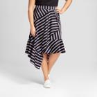 Women's Plus Size Striped Asymmetrical Skirt - A New Day Black