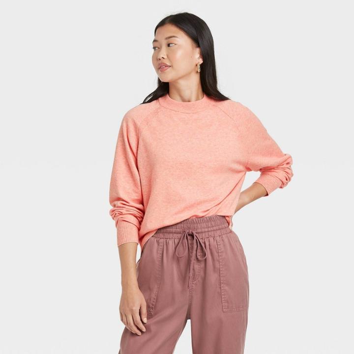 Women's Crewneck Light Weight Pullover Sweater - A New Day Coral Pink