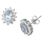 Tiara Sterling Silver Oval-cut London Blue Topaz Flower Stud Earrings, Women's