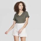 Women's Slim Fit Short Sleeve V-neck T-shirt - A New Day Olive (green)