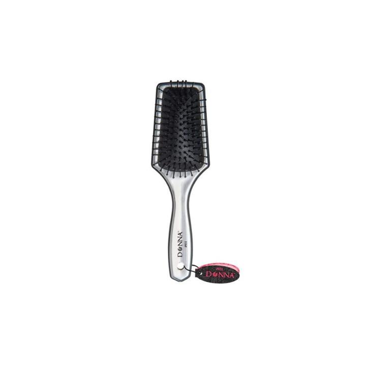 Donna Small Metallic Silver Paddle Hair Brush, Black