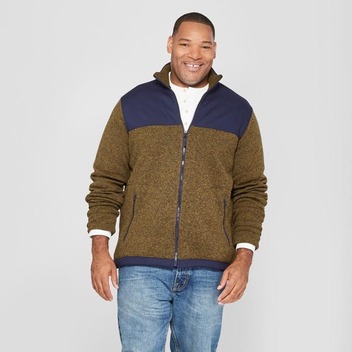 Men's Big & Tall Long Sleeve Sweater Fleece Zip-up - Goodfellow & Co Forest Ranger Green