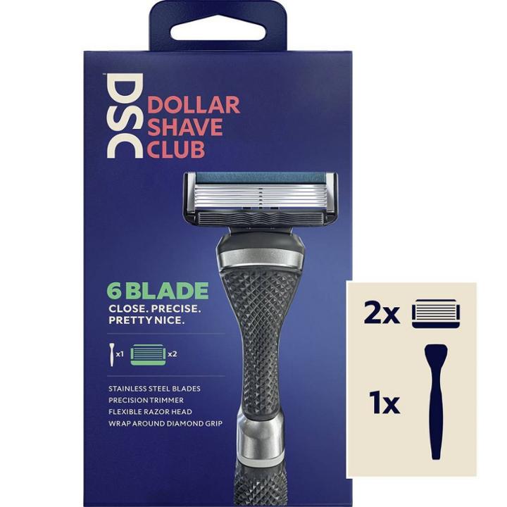Dollar Shave Club 6-blade Men's Razor Starter Set - 1 Handle + 2 Cartridges