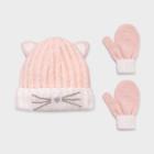 Toddler Girls' Knit Kitty Beanie And Basic Magic Mittens Set - Cat & Jack Pink