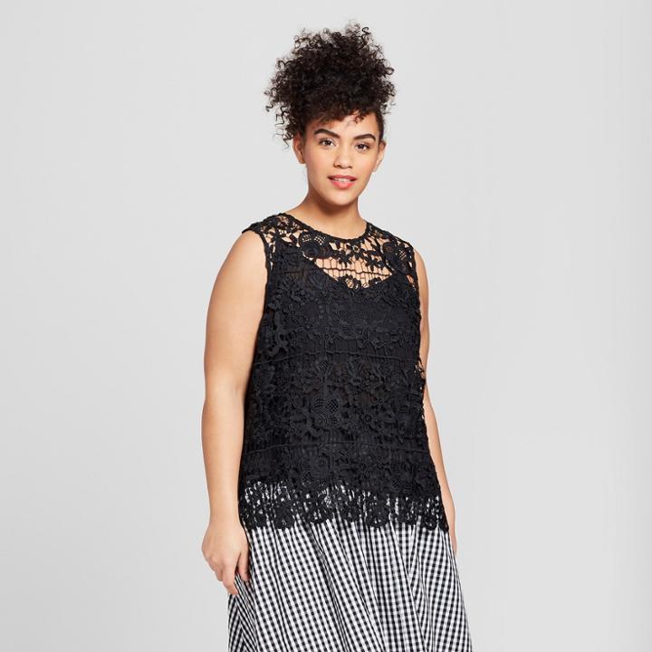 Women's Plus Size Sleeveless Crochet Shell - Who What Wear Black X