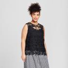 Women's Plus Size Sleeveless Crochet Shell - Who What Wear Black X