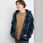 Men's Plaid Regular Fit Zip-up Hooded Sweatshirt - Original Use Dark Blue/plaid