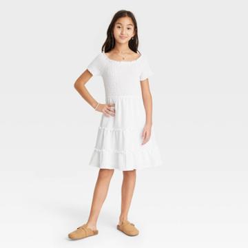 Girls' Smocked Tiered Dress - Art Class White