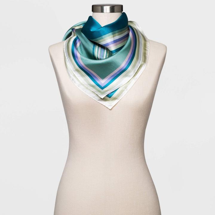Women's Square Print Silk Scarf - A New Day Green