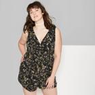 Women's Plus Size Floral Print Sleeveless Deep V-neck Floral Romper - Wild Fable Black