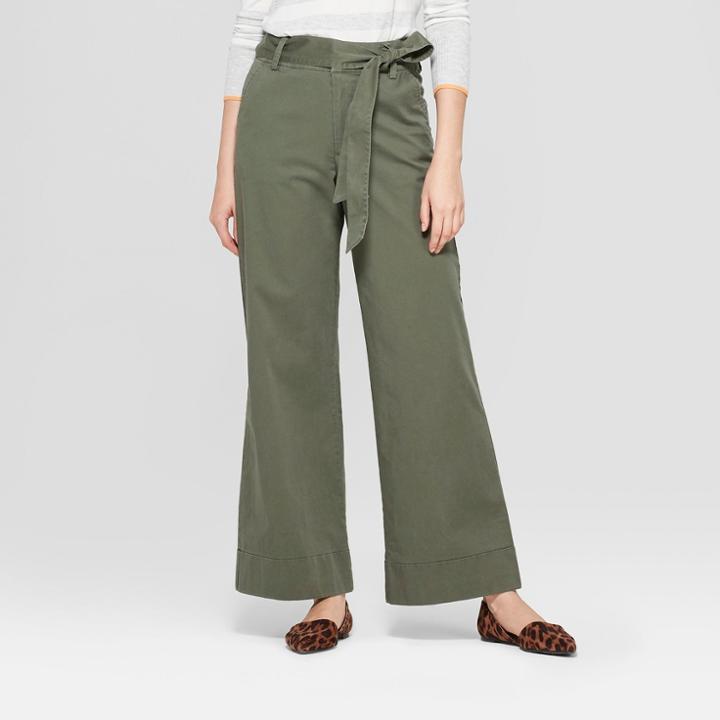 Women's Cuffed Wide Leg Trouser - A New Day Olive