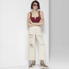 Women's High-rise Distressed Wide Leg Cropped Denim Pants - Wild Fable Beige