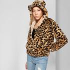 Women's Fuzzy Leopard Print Faux Fur Zip-up Jacket With Animal Ears - Wild Fable Xs,