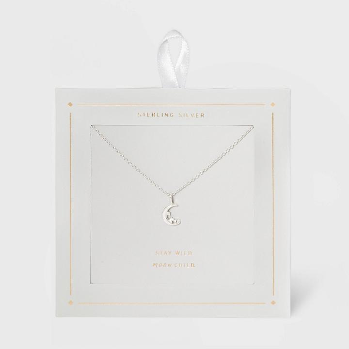 No Brand Sterling Silver Cubic Zirconia Moon And Stars Pendant Necklace - Silver Gray, Gray/silver