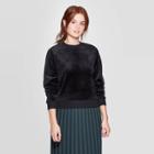 Women's Regular Fit Long Sleeve Crewneck Velour Pullover - A New Day Black, Women's,