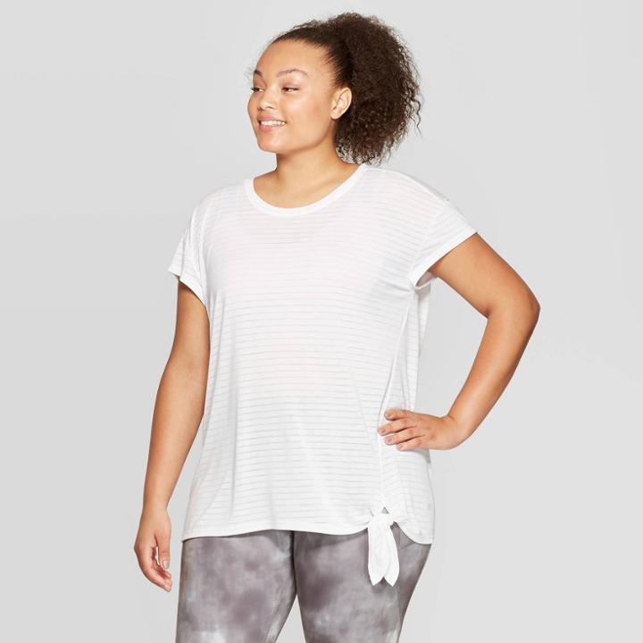 Women's Plus Size Striped Short Sleeve Side Tie T-shirt - C9 Champion White