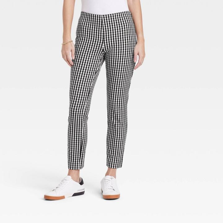 Women's High-rise Slim Fit Ankle Pants - A New Day Black/white Gingham Check