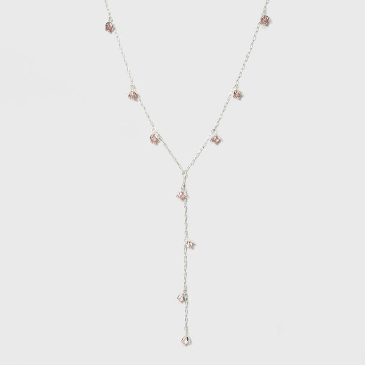 Flowers Long Y Necklace - A New Day Pink/silver