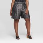 Women's Plus Size Minimalist Plaid Bermuda Shorts - Who What Wear Black