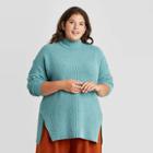 Women's Plus Size Mock Turtleneck Tunic Pullover Sweater - A New Day Blue