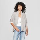 Women's Striped Long Sleeve Open Cardigan - Knox Rose Gray