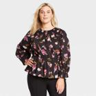 Women's Plus Size Floral Print Balloon Long Sleeve Smocked Top - Who What Wear Pink