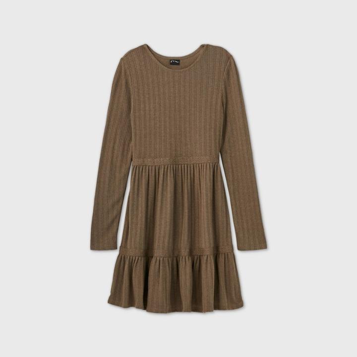 Girls' Pointelle Tiered Dress - Art Class Green