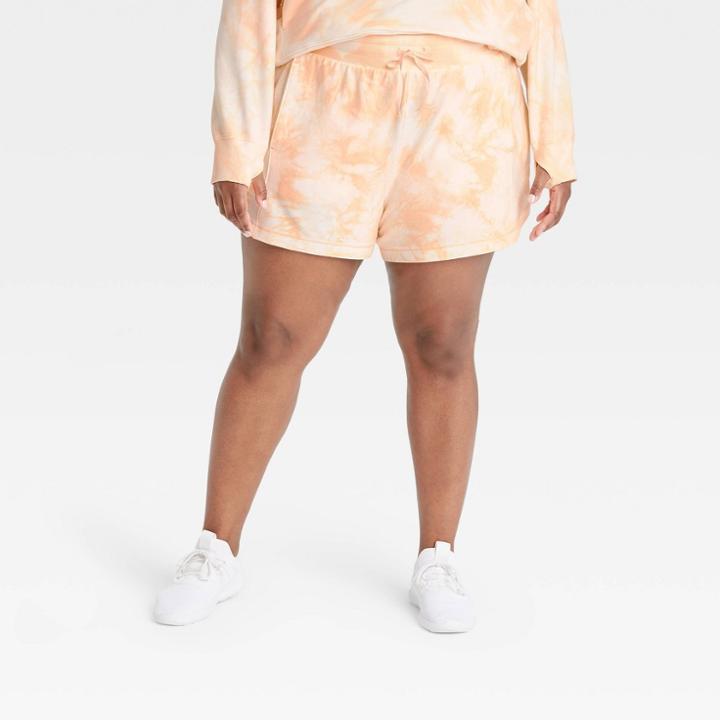 Women's Plus Size Mid-rise French Terry Shorts - All In Motion Blush Peach 1x, Pink Orange