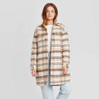 Women's Mid Length Plaid Shirt Jacket - Universal Thread Stone