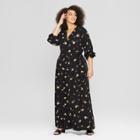 Women's Plus Size Floral Print Long Sleeve Maxi Wrap Dress - Who What Wear Black X