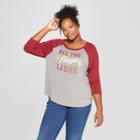 Women's Plus Size 3/4 Sleeve Christmas All The Jingle Ladies Raglan T-shirt - Fifth Sun (juniors') Gray/burgundy