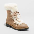 Women's Neveah Faux Fur Lace Up Boots - A New Day Taupe (brown)