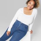 Women's Plus Size Cropped Long Sleeve Square Neck T-shirt - Wild Fable White