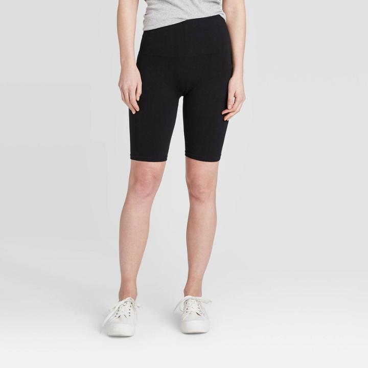 Women's High Waist Cotton Seamless 7 Inseam Bike Shorts - A New Day Black S/m, Women's, Size: