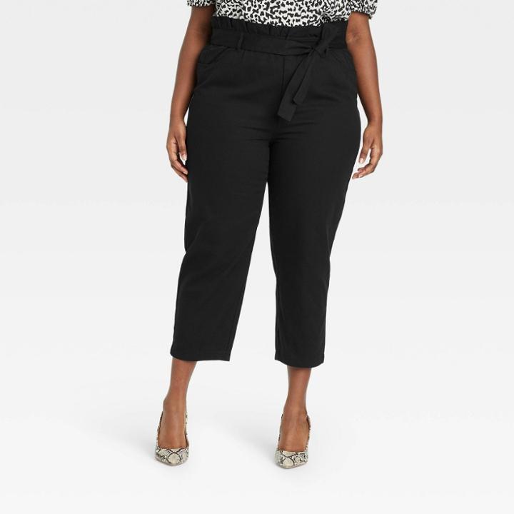 Women's Plus Size Ankle Length Paperbag Trousers - Who What Wear Jet Black
